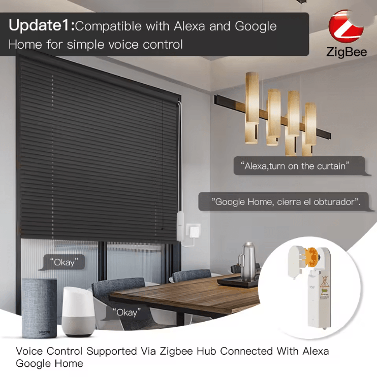 Zigbee Smart Motorized Roller Blinds Drive Hub with Tuya App Alexa and Google Home Control