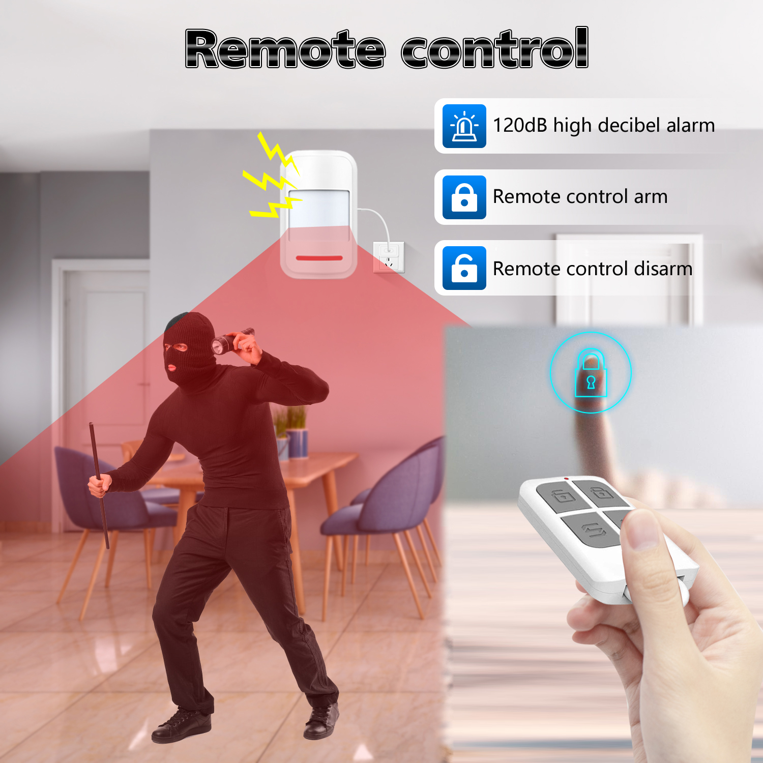 PIR Motion Sensor, Infrared Detector Human Body Movement Alarm, Modes , Welcome Security Remote Control