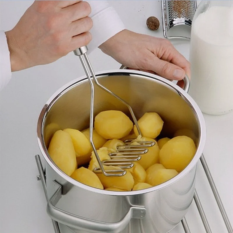 Stainless Steel Potato Masher, Kitchen Gadget Press for Mashed Potatoes, Wavy Pressure Cooking Tool, Durable Kitchen