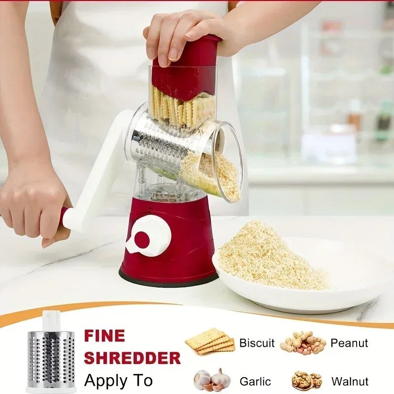 Rotary Vegetable Cutter Kitchen Shredder with Handle and Drum Blades