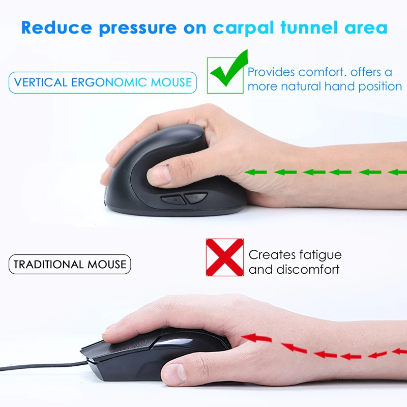 Wireless Battery Vertical Mouse Ergonomic Mice USB Right Hand Gaming Laptop Computer