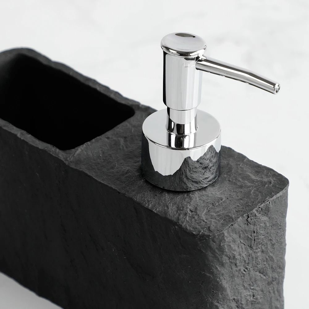 Imitation Black Rock Soap Dispenser with Sponge Holder for Kitchen and Bathroom