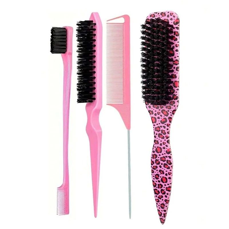 Boar Bristle Slick Back Hair Brush for Ponytails Buns and Flyaway Control