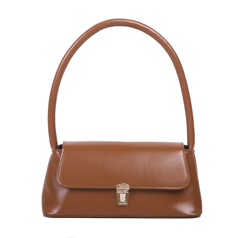 Elegant Mini Top Handle Bag Classic Rectangular Purse Sleek Leather with Gold Clasp