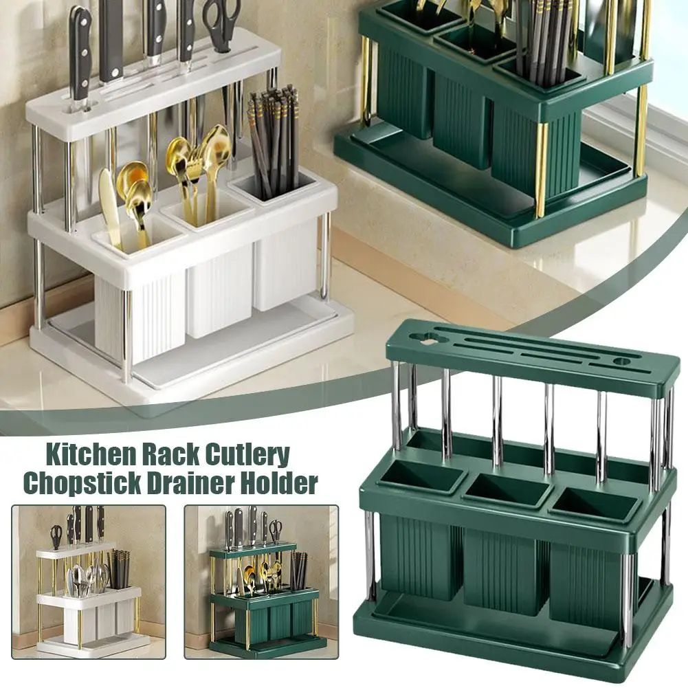 Cutlery Organizer Desktop Utensil Holder with Drainage Large-Capacity Silverware Drying Rack