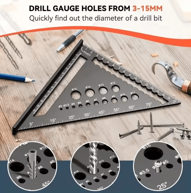 Aluminum Alloy Triangle Ruler Woodworking Angle Protractor Miter Square Measuring Tool