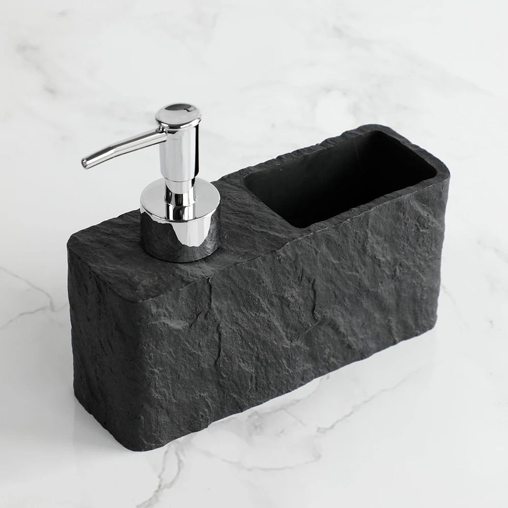 Imitation Black Rock Soap Dispenser with Sponge Holder for Kitchen and Bathroom