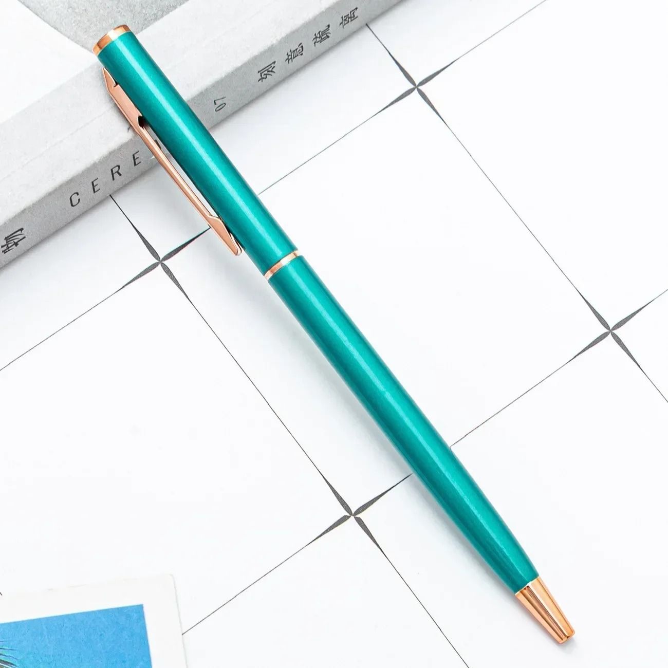 Rose Gold Custom Engraved Ballpoint Pens Slim Metal Personalized Logo Pens Bulk Set