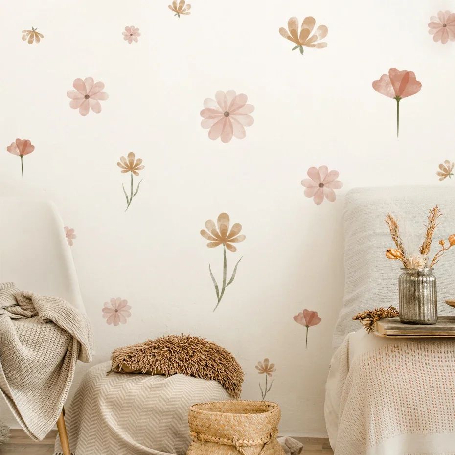 Boho Watercolor Flower Wall Stickers Removable PVC Decals