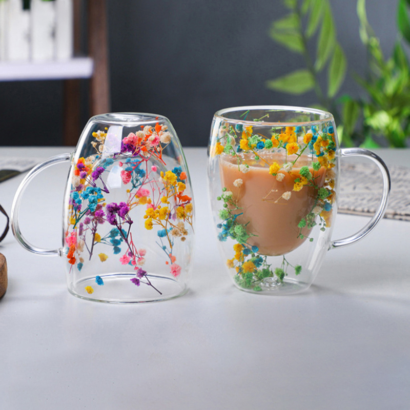 Heat Resistant Double Wall Glass Coffee Cup With Handle, Insulated Tea, Espresso, Milk Mug, Elegant Clear Gift Drinkware