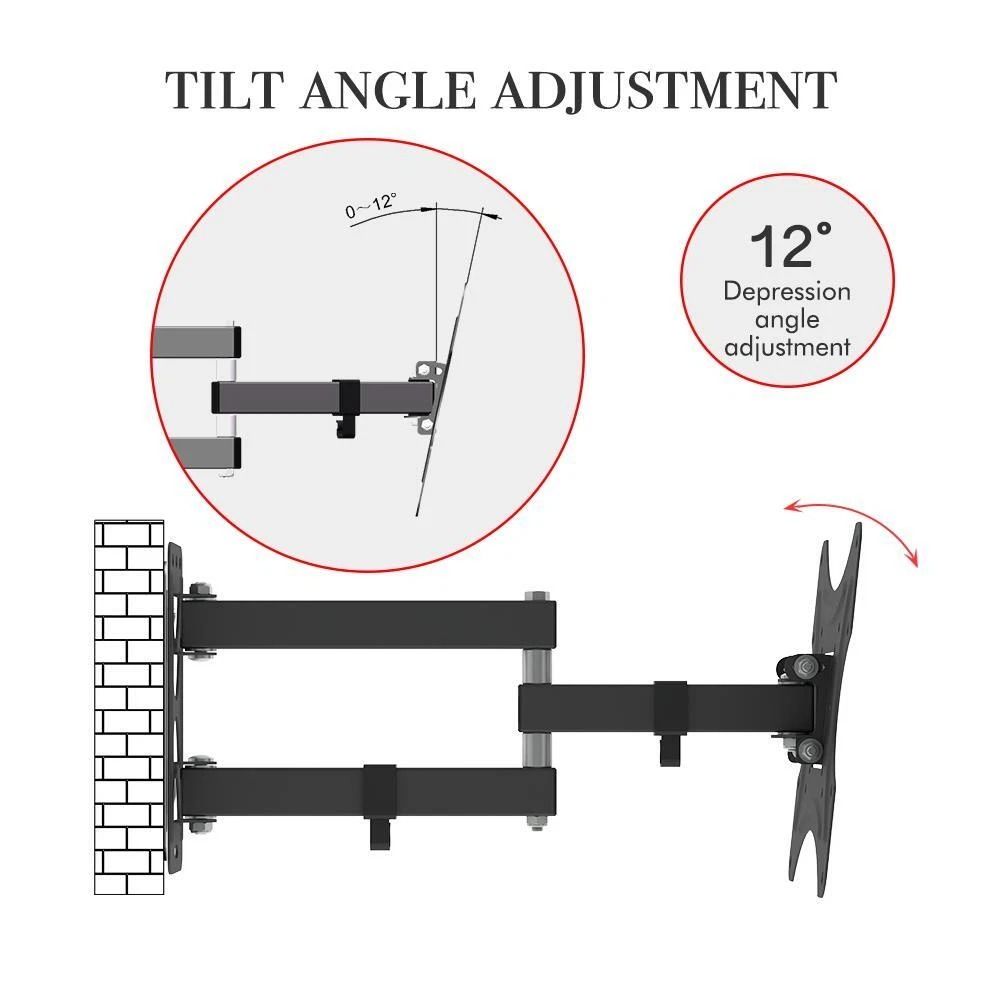 Full Motion TV Wall Mount Bracket Tilt, Swivel, Compatible