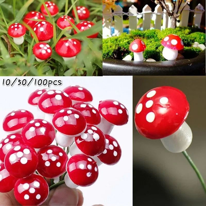 Mini Mushroom Miniatures Garden Stakes (10–100pcs) – Fairy Garden Accessories & Terrarium Decorations