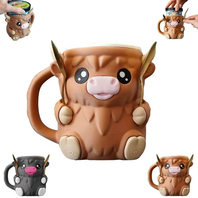Scottish Highland Cow 3D Ceramic Coffee Mug – Cute Cartoon Kyloe Breakfast Cup Gift