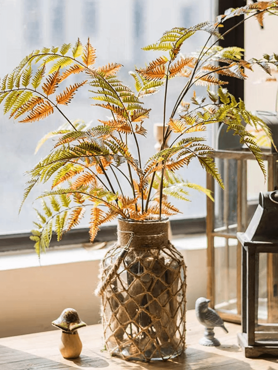 Boho Glass Vase with Woven Hemp Rope – Decorative Vase for Dried Flowers and Table Styling