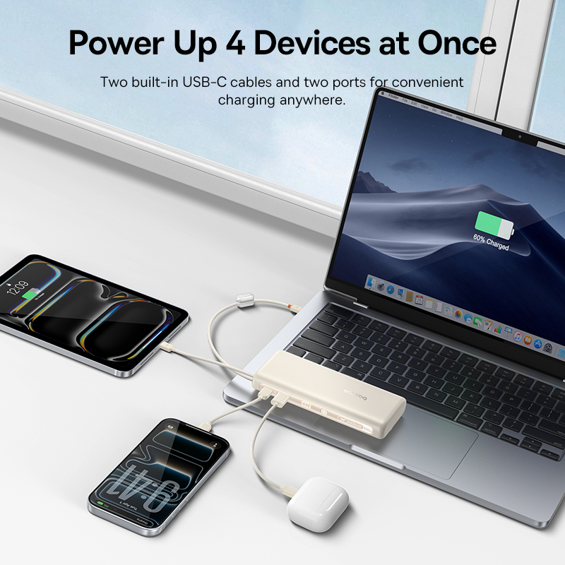 Fast Charging Power Bank with Built In USB C Cables & Digital Display