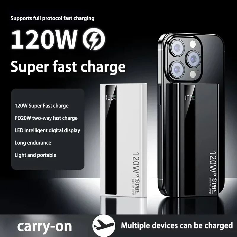 120W Super Fast Charging Power Bank – 200,000mAh Ultra-Capacity Battery for iPhone, Samsung & Huawei