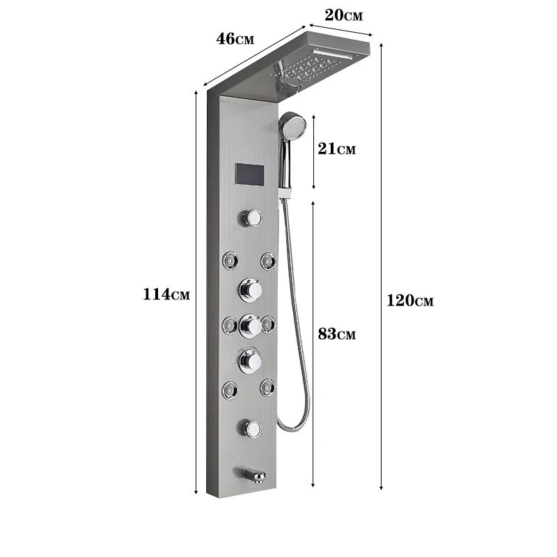 LED Light Bathroom Shower Faucet Set, Rainfall Panel System with Digital Temperature Display, Massage SPA Jets, and Bat