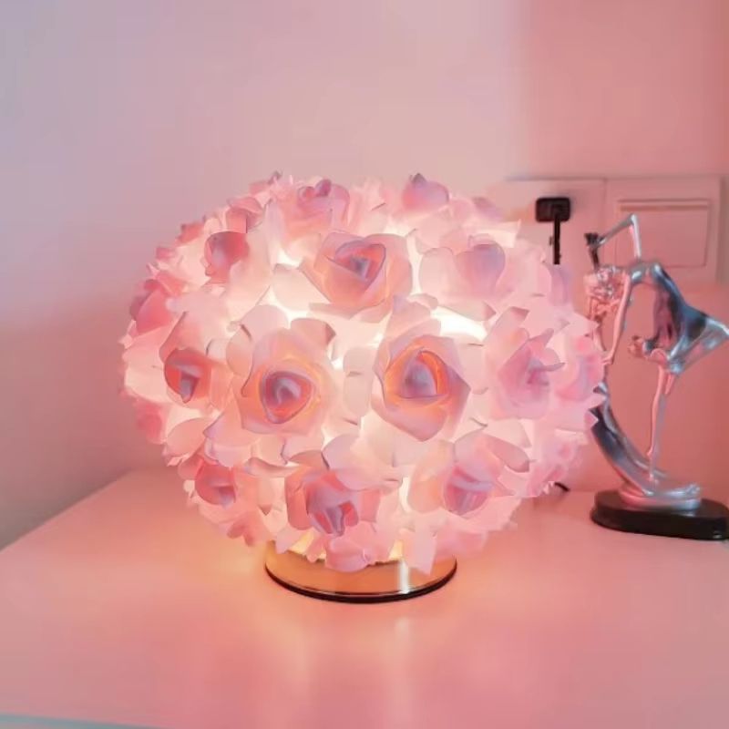 Romantic Rose Gold Princess Table Lamp Elegant Floral Bedside Light