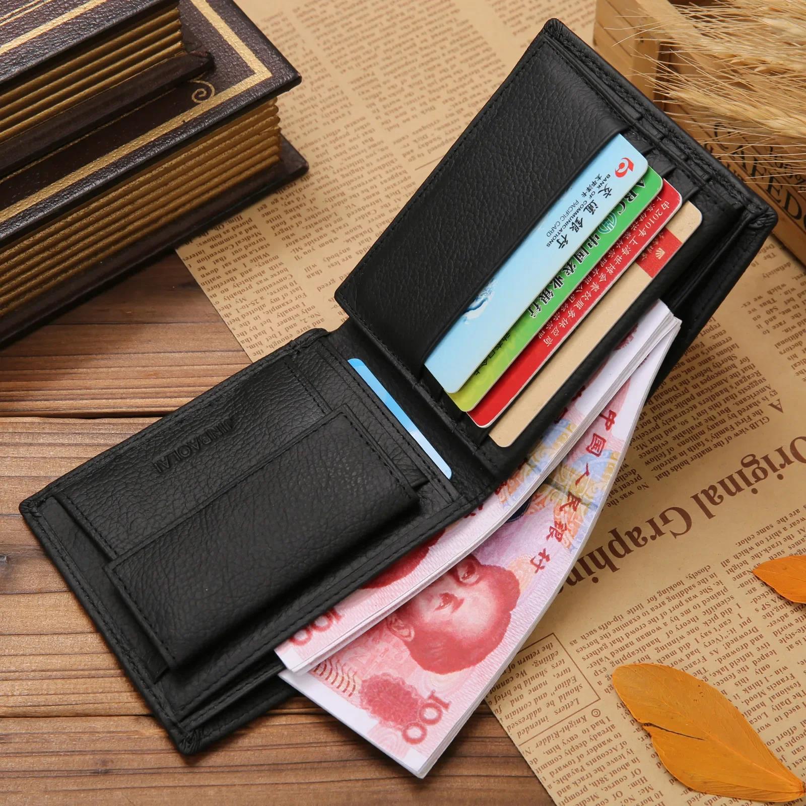 Premium Real Cowhide Mens Wallet Stylish Short Black Wallet for Men