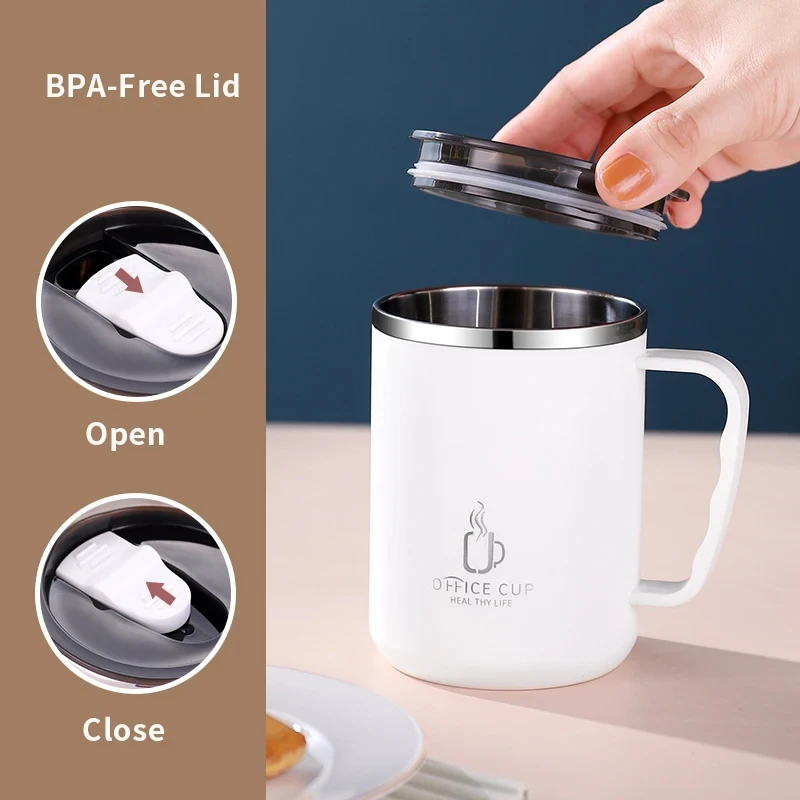 Insulated Coffee Mug Stainless Steel Thermos Cup with Handle and Leak Proof Lid