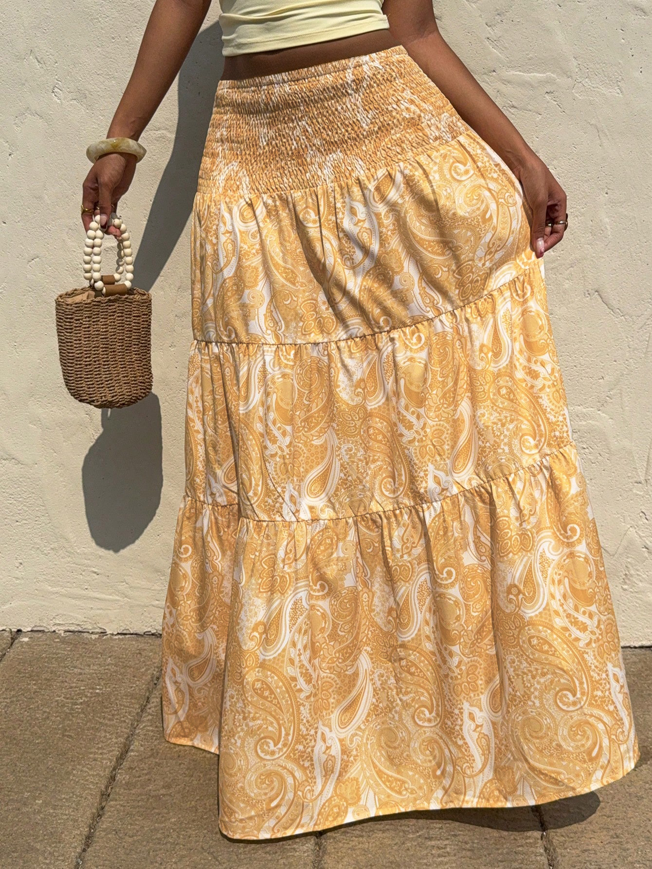 Stretchy Waist Long Maxi Skirt, Flowy Vacation Style Beach Skirt with Elastic Waistband