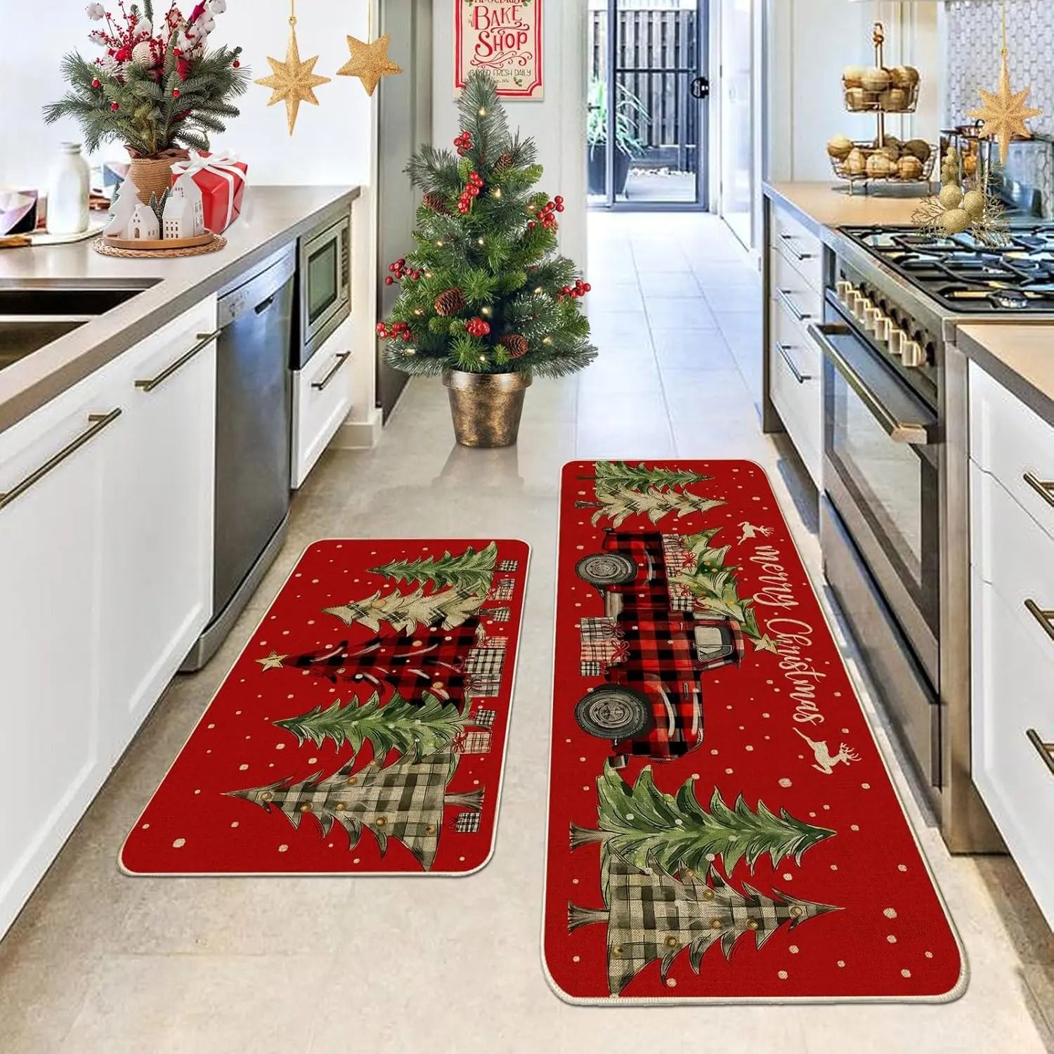 Christmas Gingerbread Man Crystal Velvet Kitchen Floor Mat Set