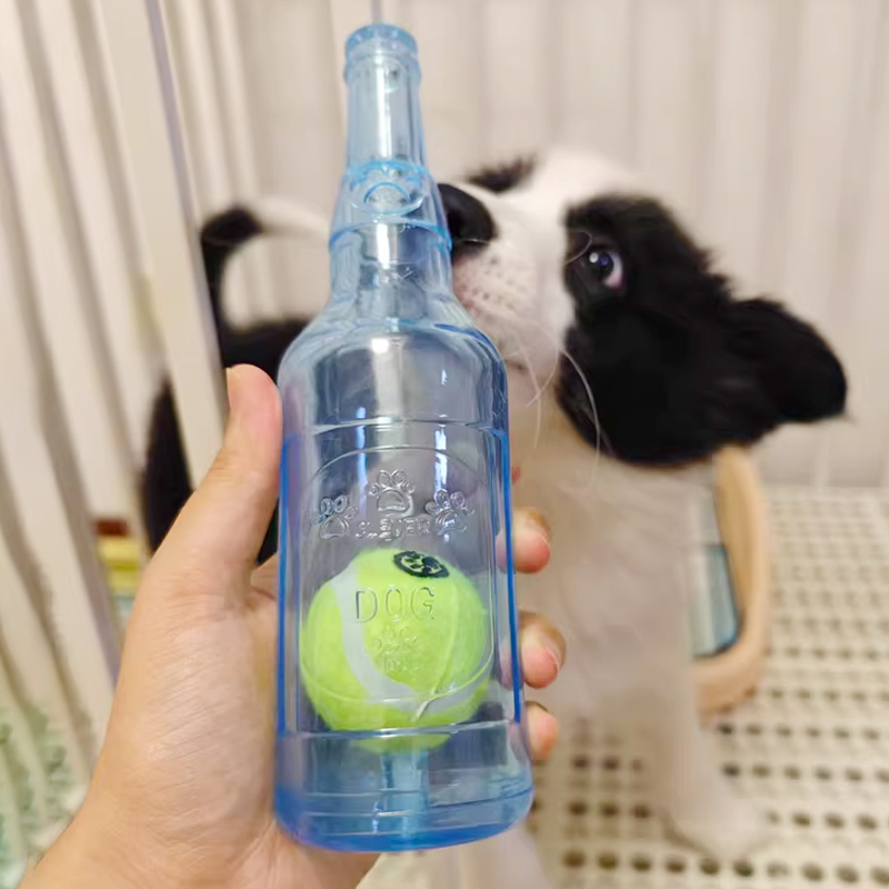 Durable Pet Chew Toy TPR Beer Bottle with Tennis Ball for Dogs