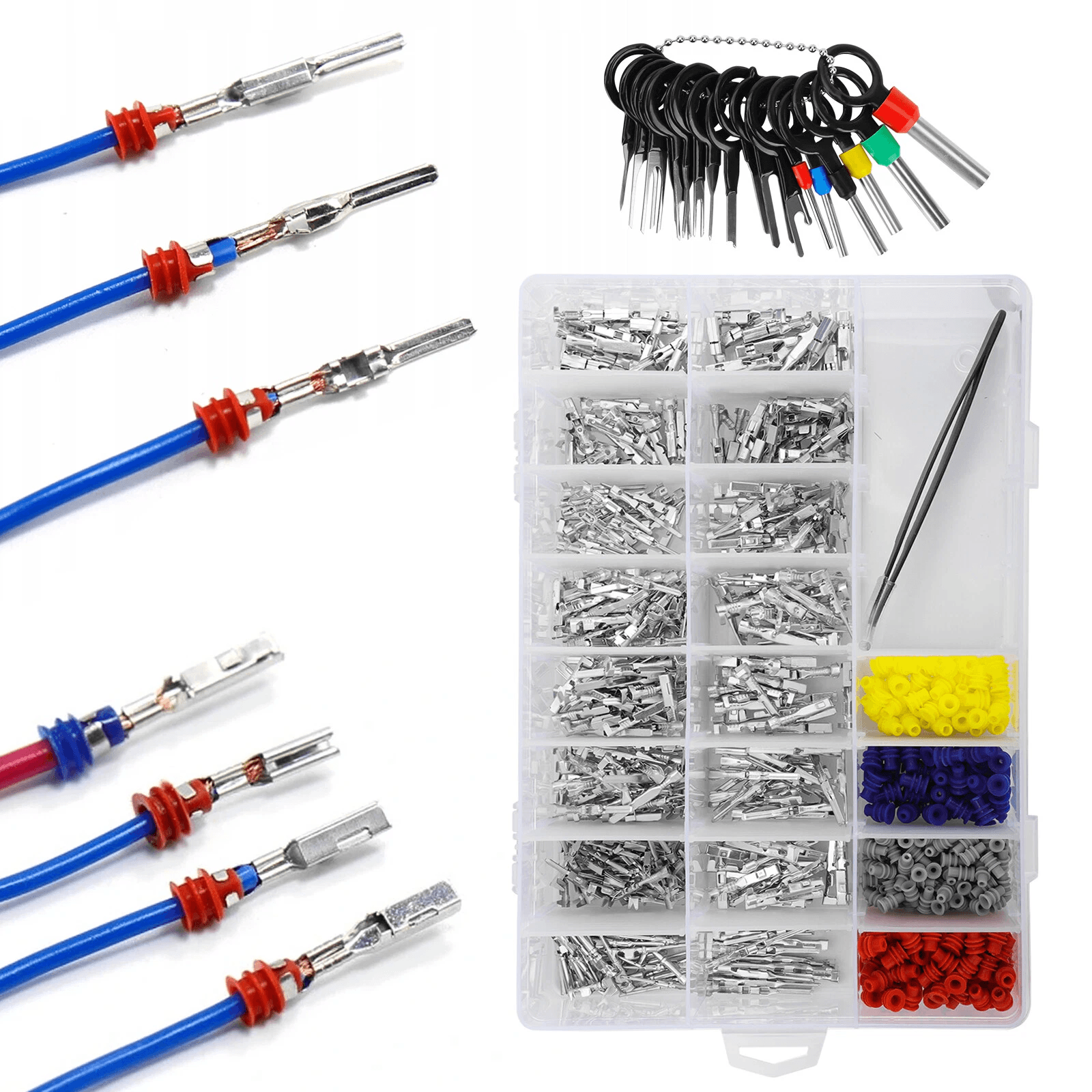 Automotive Electrical Connector Pins Kit , Terminals, Wire Seals, Terminal Removal Tool, Tweezers for Vehicle Wiring