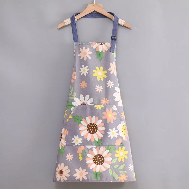 Cartoon Sunflower Kitchen Apron Adjustable Strap Sleeveless Cooking Apron With Pocket