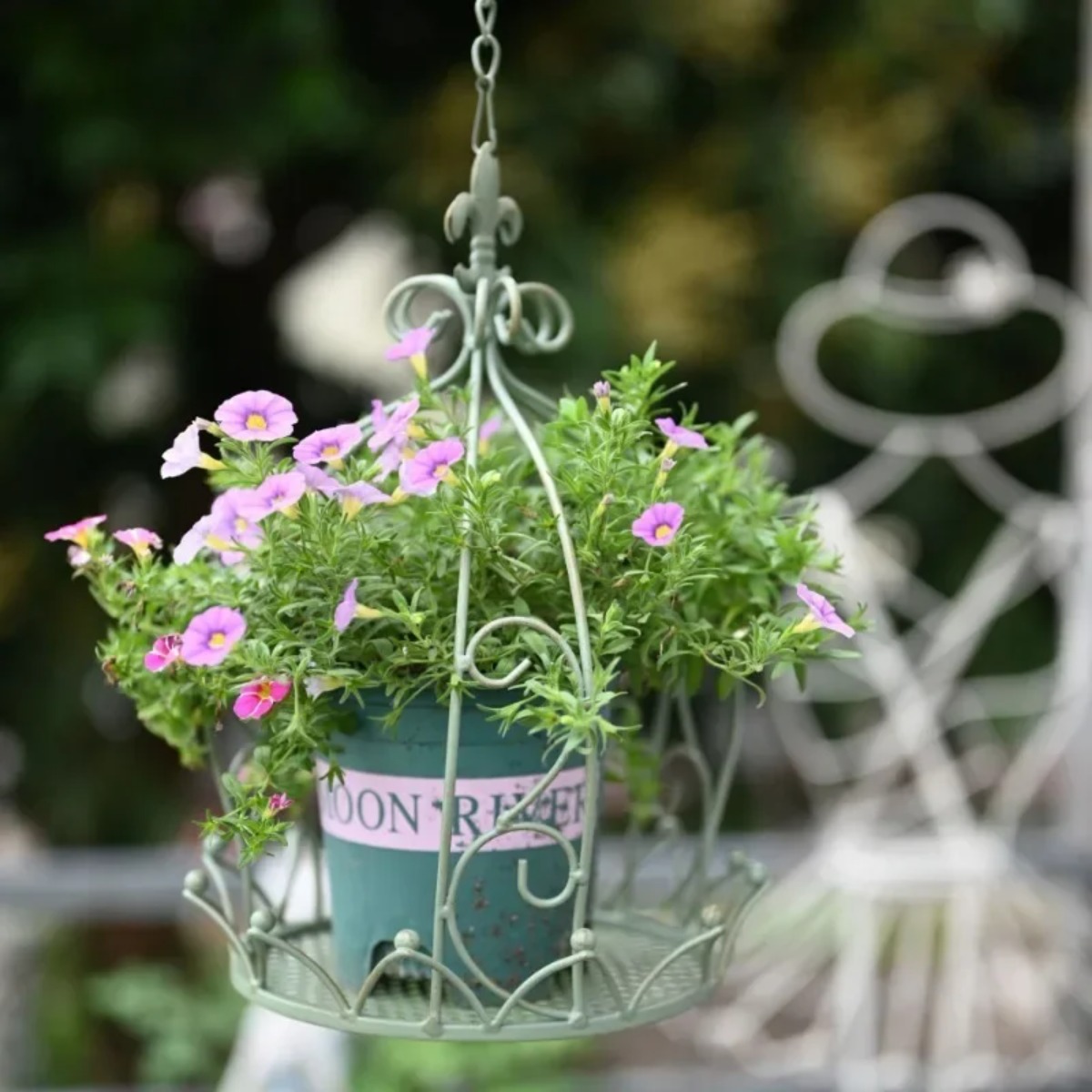 Retro Metal Hanging Flower Basket Sturdy Wall Mount Rack for Outdoor & Indoor Garden Decor