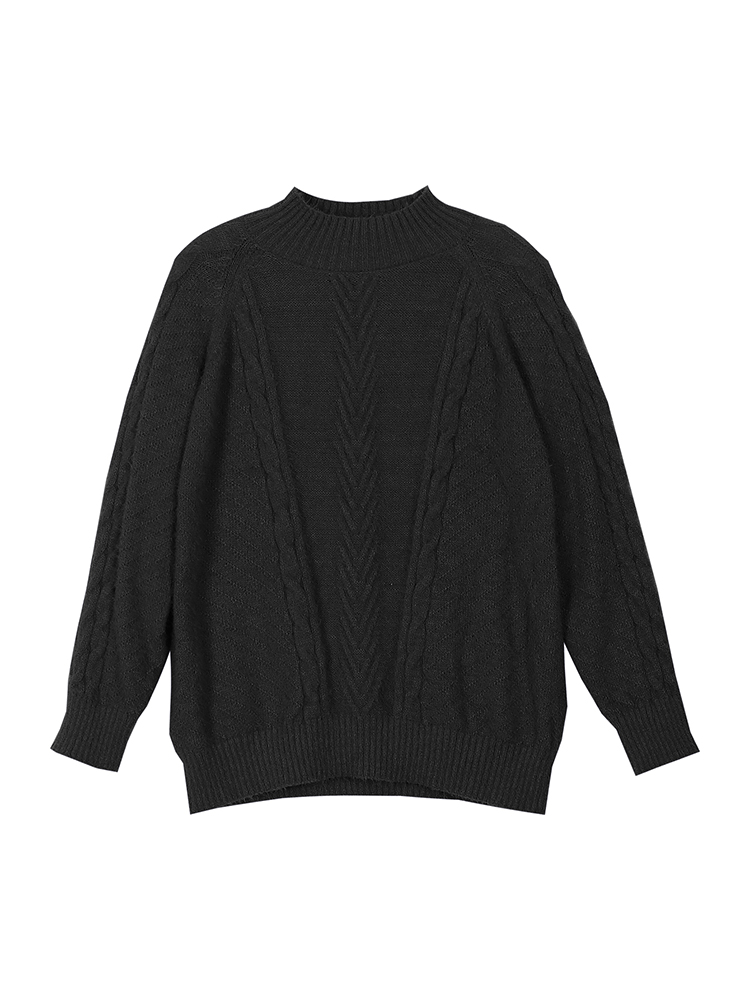 Ribbed Pullover Sweater, High Neck Long Sleeve, Stranded Knit Casual Wear for Autumn and Winter