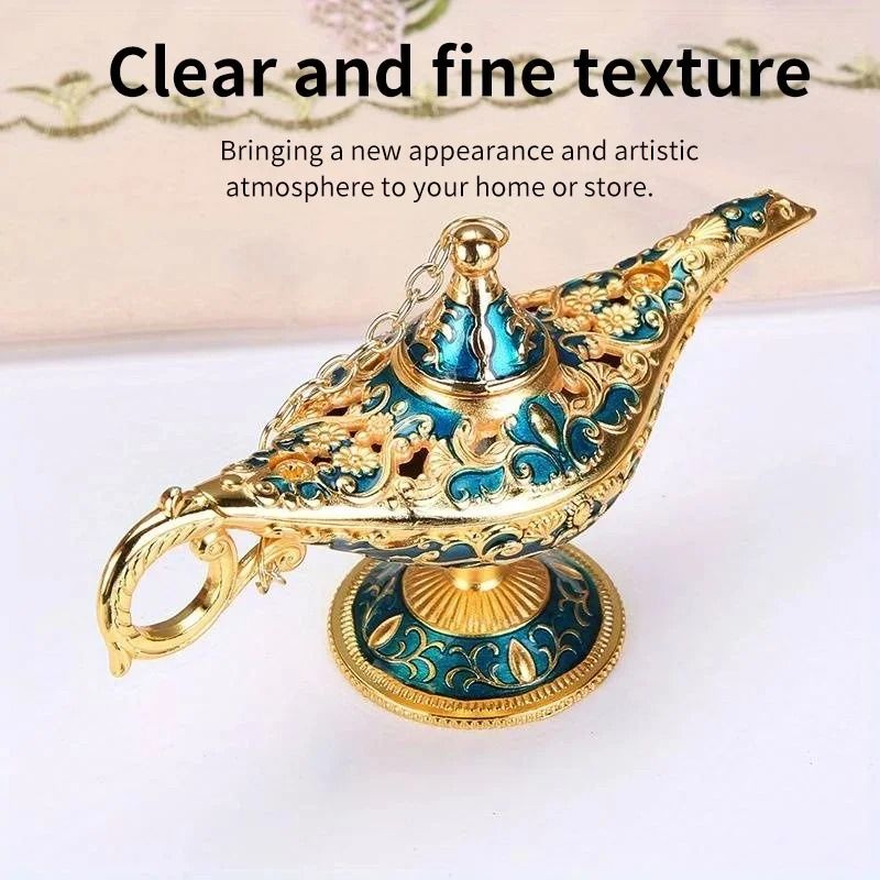 Vintage Aladdin Genie Lamp Metal Ornament European Retro Magic Decor Piece