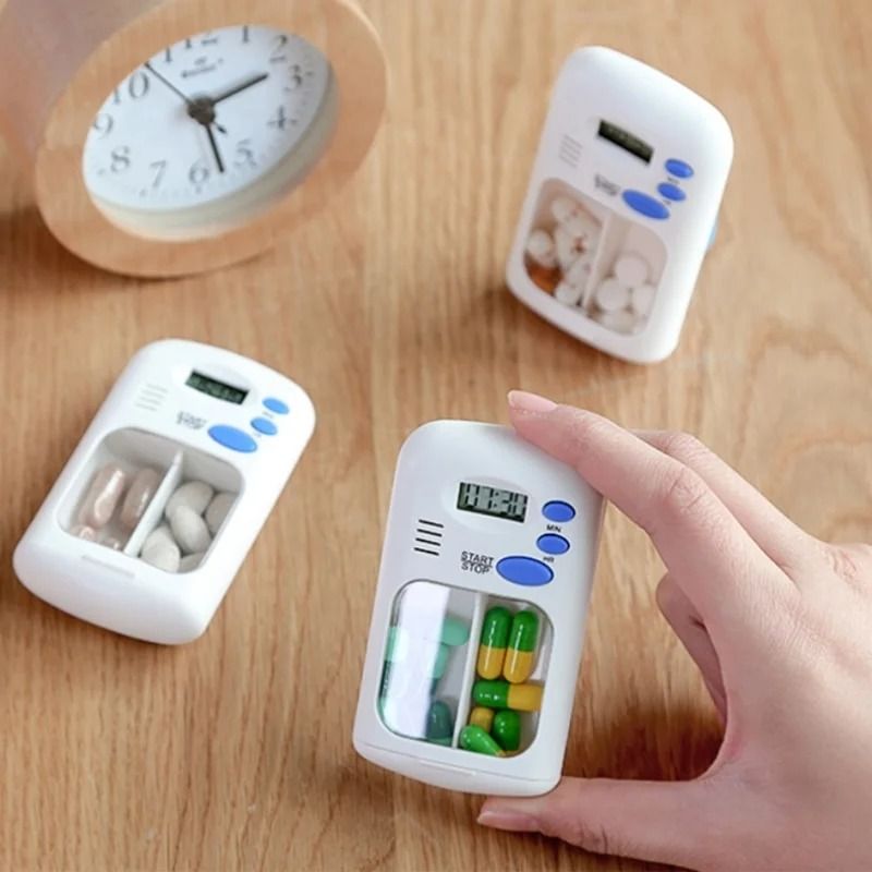 Mini Portable Pill Reminder Drug Alarm Timer Electronic Box Organizer with LED Display Medicine Case Alarm Clock