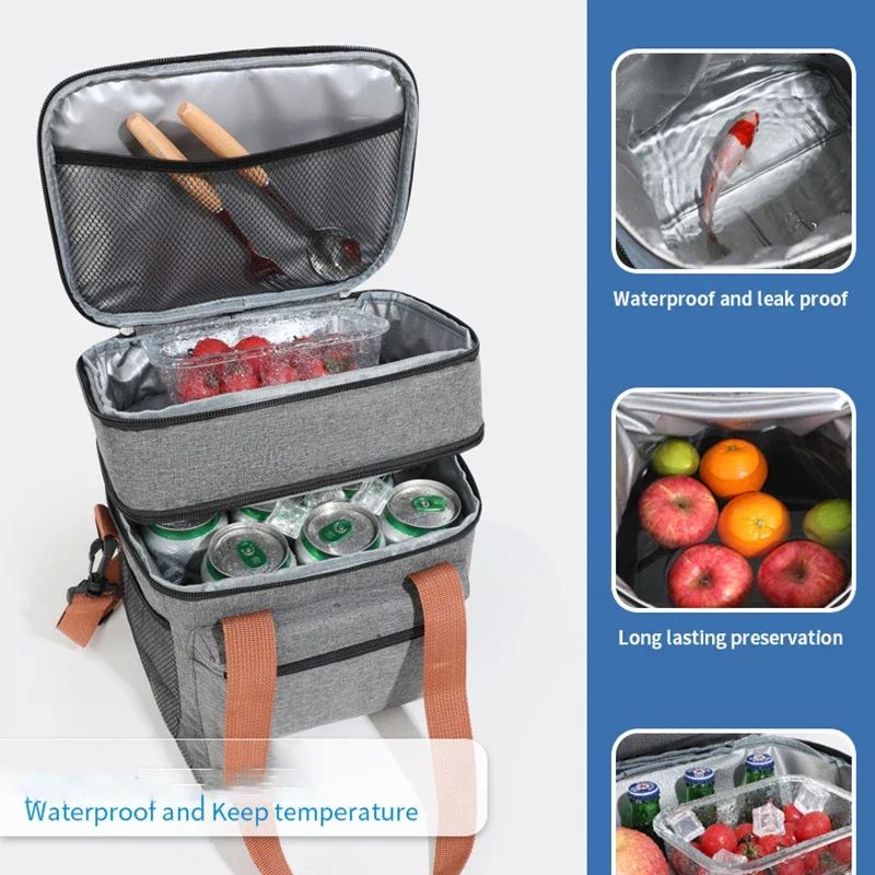 Double Layer Large Capacity Thermal Lunch Bag