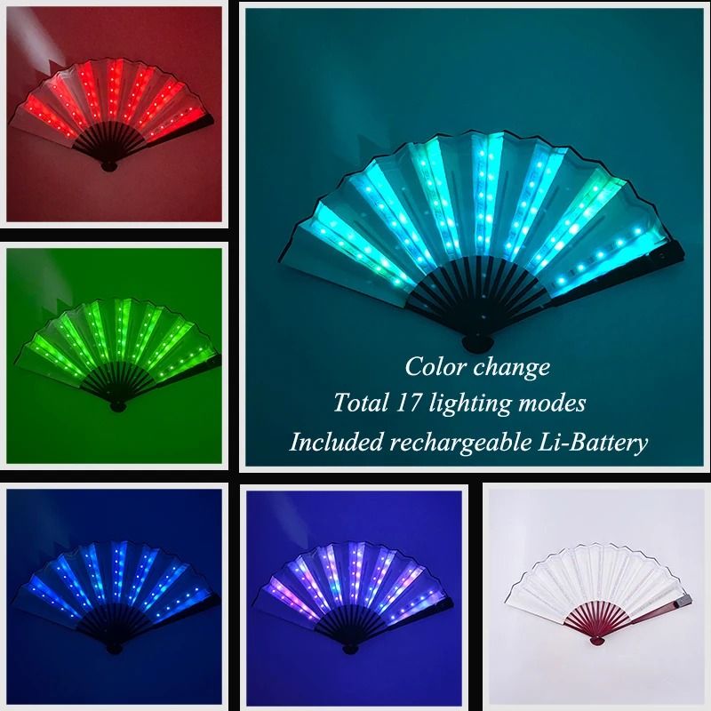 LED Folding Fan Light Up Hand Fan Glowing Party Festival Fan