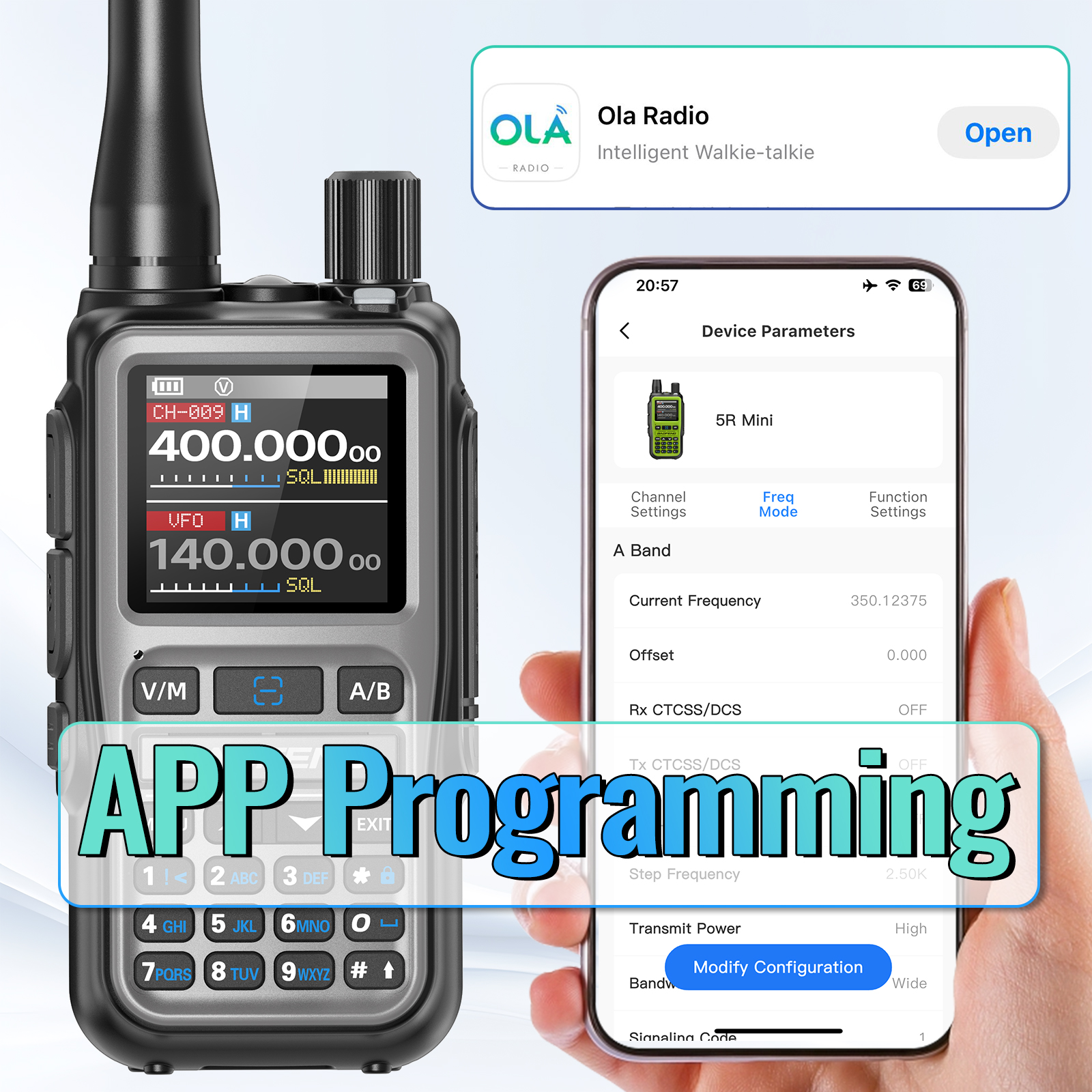 Mini Walkie Talkie Bluetooth Programmable Ham Radio with Dual PTT Long Range Communication