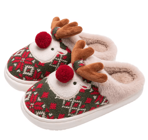 Cute Christmas Deer Womens Winter Slippers Cozy Non-Slip House Shoes