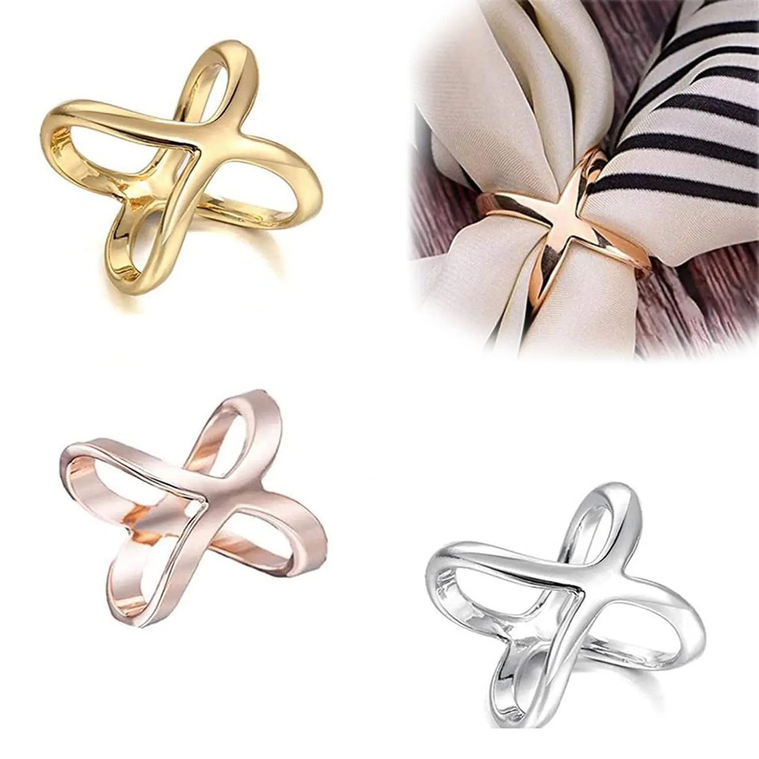 X Shaped Scarf Clips Elegant Silk Scarf Buckle Rings for Women
