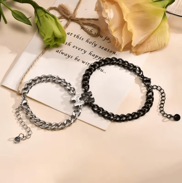 HeartLock Stainless Steel Couple Bracelets Set – Puzzle Heart Long-Distance Relationship Jewelry for Him & Her