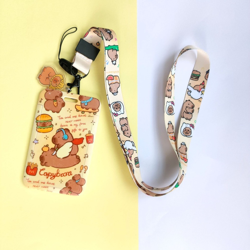 Cute New Capibala Cartoon Printing Slide Card Case, Waterproof ABS, Anti Loss Card Sleeve, Student Cute Card Holder