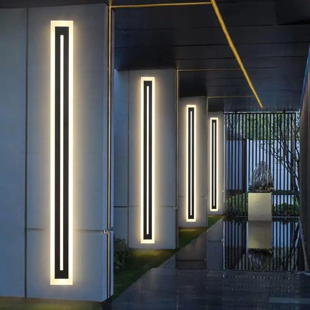 Modern Outdoor LED Wall Sconce Light - Minimalist Long Strip Waterproof Exterior Lighting Fixture