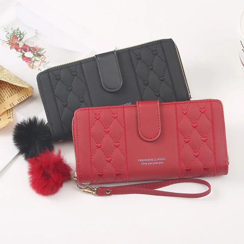 Womens Long PU Leather Wallet with Zipper and Wristlet