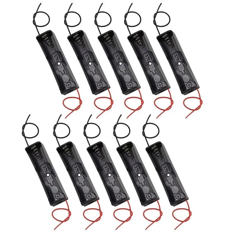 10-Piece 18650 Battery Holder Set – DIY Single-Slot Plastic Storage Box with Pre-Soldered Lead Wires