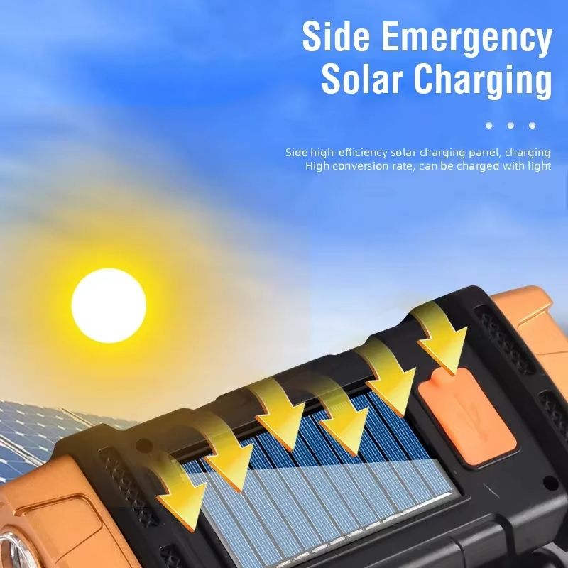 Portable Solar USB Rechargeable LED Flashlight with COB Work Light & Power Bank