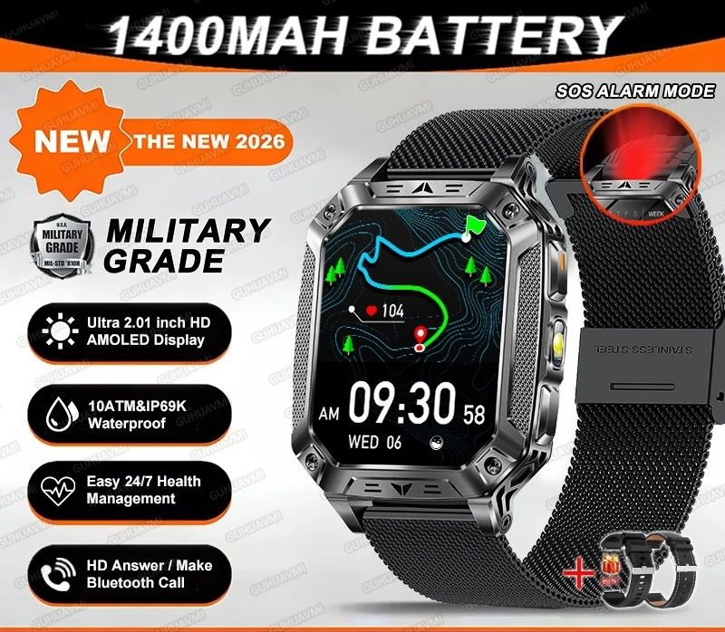 TANK Ultra Military Smart Watch – 1400mAh Battery & 2.01