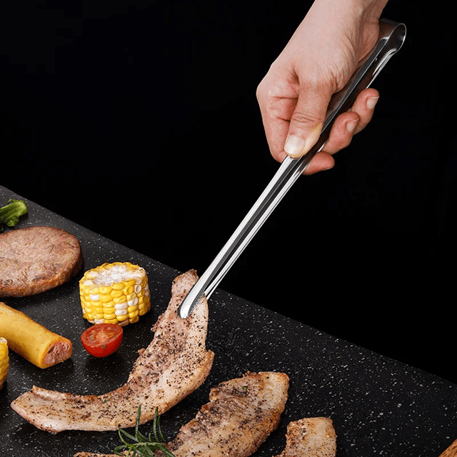 GrillMaster Stainless Steel BBQ Tongs with Non Slip Handle for Cooking and Serving