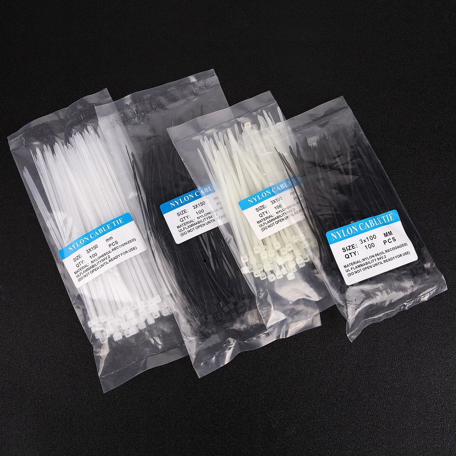 Wholesale Plastic Nylon Cable Ties 500/100 Pcs Self-Locking Adjustable Wire Fastening Straps
