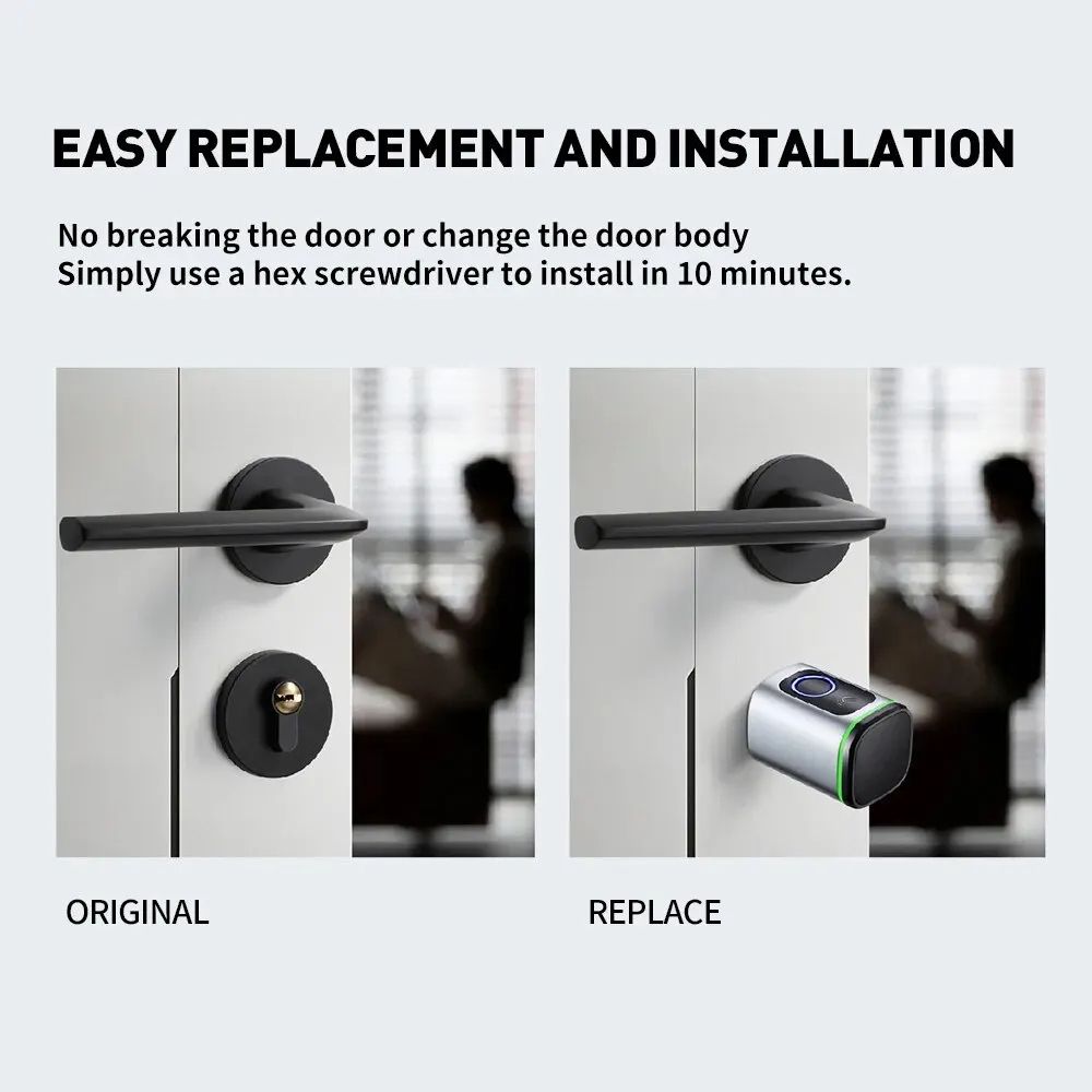 Tuya Bluetooth Smart Cylinder Lock, Fingerprint & IC Card Access, Includes Battery, Easy S1 Replacement Quick Install