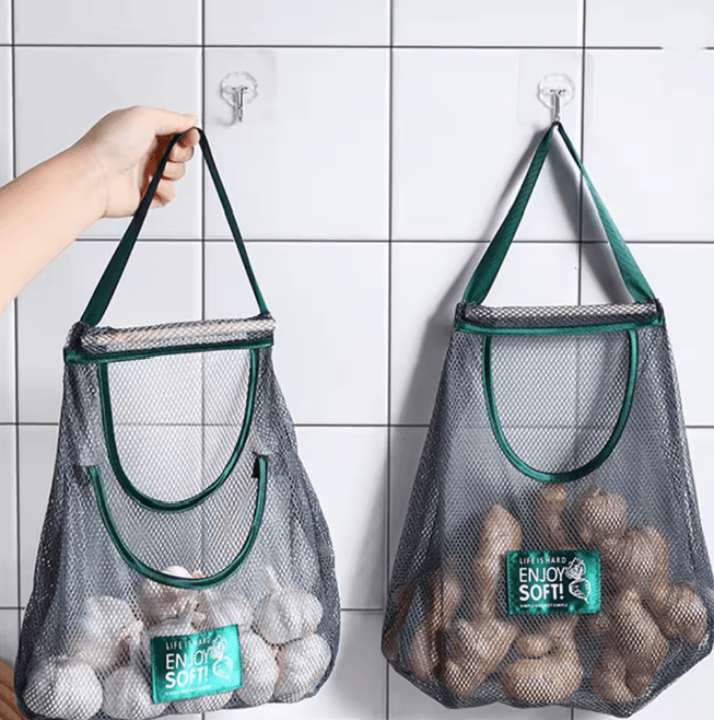 Hanging Vegetable Storage Bag Kitchen Wall Fruit and Garlic Organizer