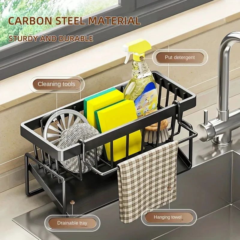 Space-Saving Kitchen Sink Organizer with Drain Tray & Sponge Holder